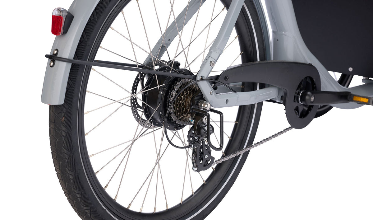 Baghjul med motor og 7-trins gear på E-FLY Cargo RD